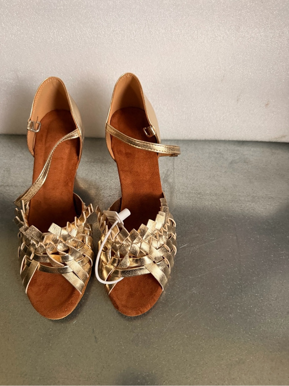 Metallic Gold Woven Ankle-Strap Heels for Women
